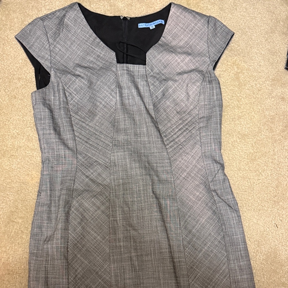 ANTONIO MELANI Gray Plaid Cap-Sleeve Midi Dress
